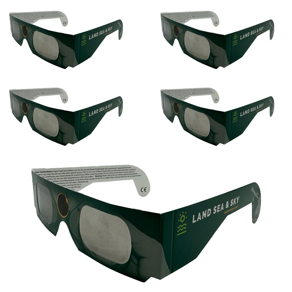 Land Sea & Sky Solar Eclipse Glasses - CE and ISO Certified Safe Shades for Direct Sun Viewing - Made in the USA (5 Pack)