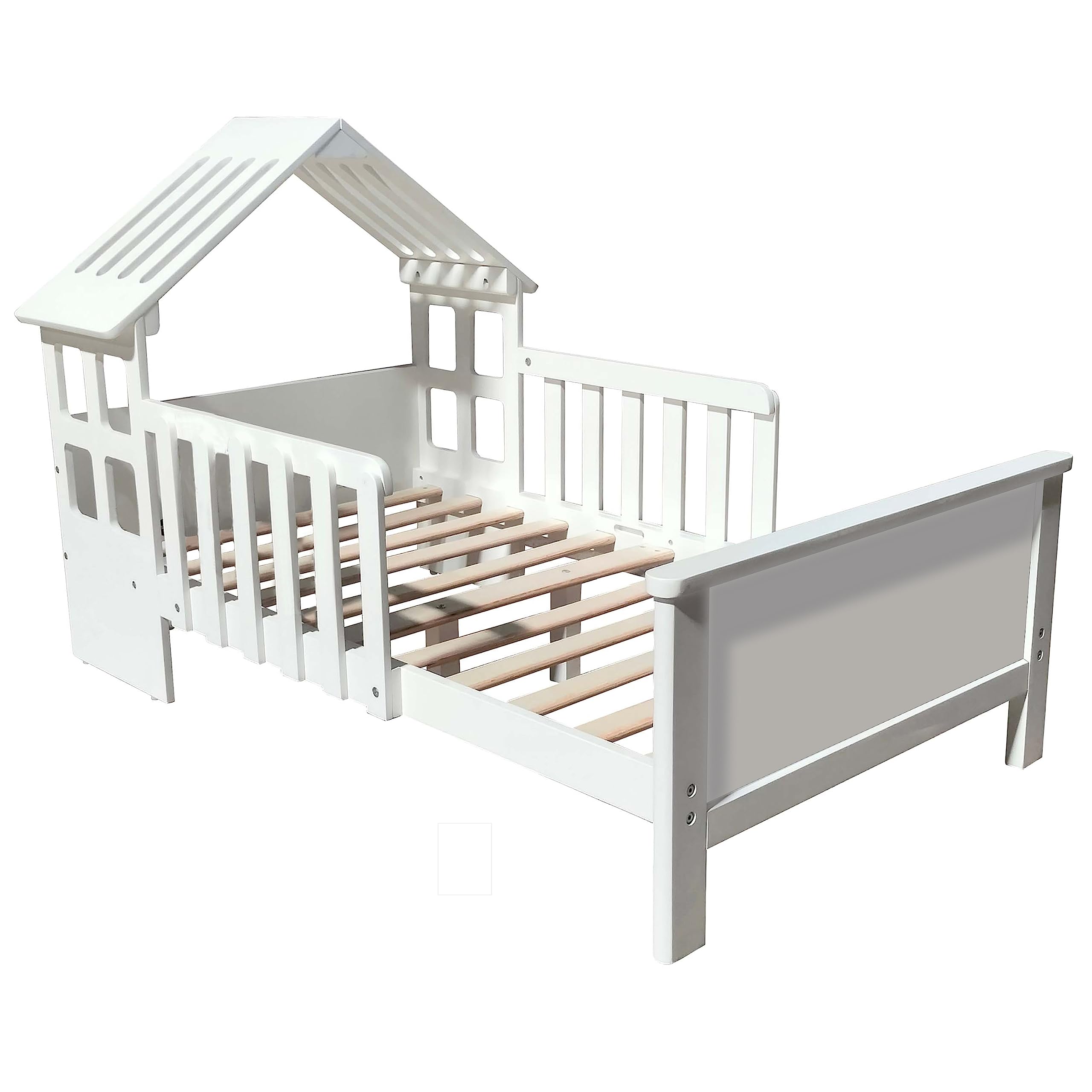 Little Partners Lil' House Toddler Bed - House Bed Design for Kids Bedroom Furniture - Children's Toddler Bed with Guard Rails, Low to Ground Modern Clean Design with Solid Wood (Soft White)