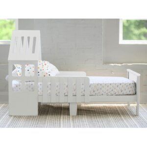 Little Partners Lil' House Toddler Bed - House Bed Design for Kids Bedroom Furniture - Children's Toddler Bed with Guard Rails, Low to Ground Modern Clean Design with Solid Wood (Soft White)