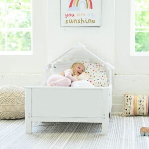 Little Partners Lil' House Toddler Bed - House Bed Design for Kids Bedroom Furniture - Children's Toddler Bed with Guard Rails, Low to Ground Modern Clean Design with Solid Wood (Soft White)