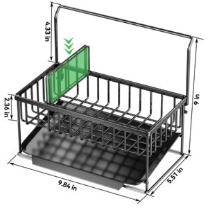 JANE EYRE Kitchen Sink Caddy - Sponge Brush Holder with Removable Slope Drip Tray SUS304 Stainless Steel Rustproof Sink Rack,(H) 9 in x (D) 5.5 in x (L) 9.84 in (Black)