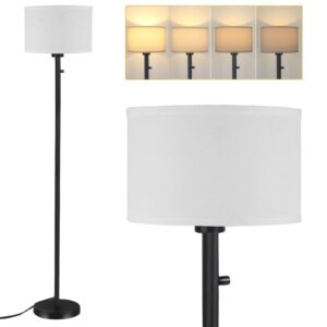 floor lamps for living room, stepless dimmable standing lamp, modern floor lamp with rotary switch, white linen shade, 9w led bulb included(1000lm,2700k), tall lamp for bedroom, office, farmhouse