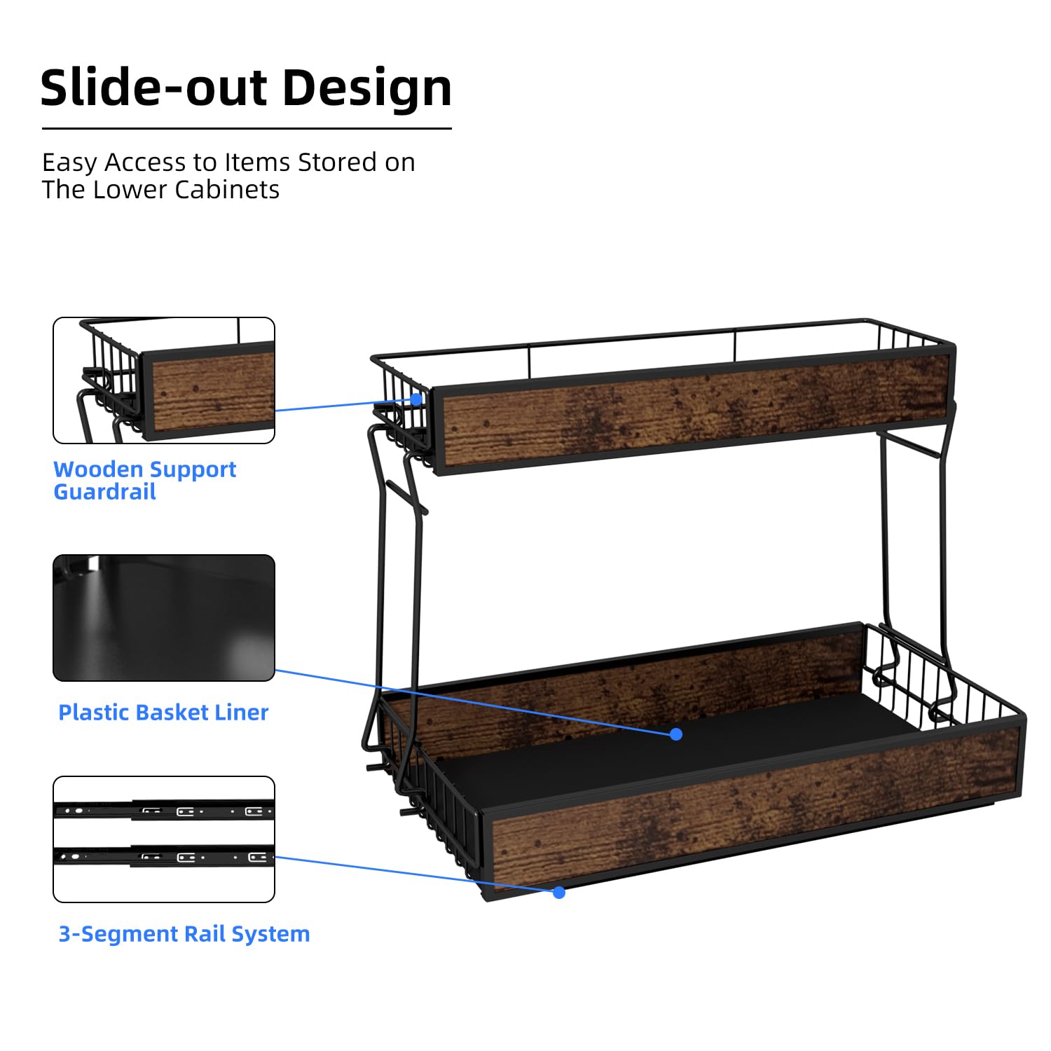 Lxmons 2-Tier Under Sink Slide Out Organizer, Pull Out Cabinet Storage Shelf with Sliding Storage Wire Basket Drawer for Bathroom Kitchen, Countertop or Pantry Storage Shelf, Black