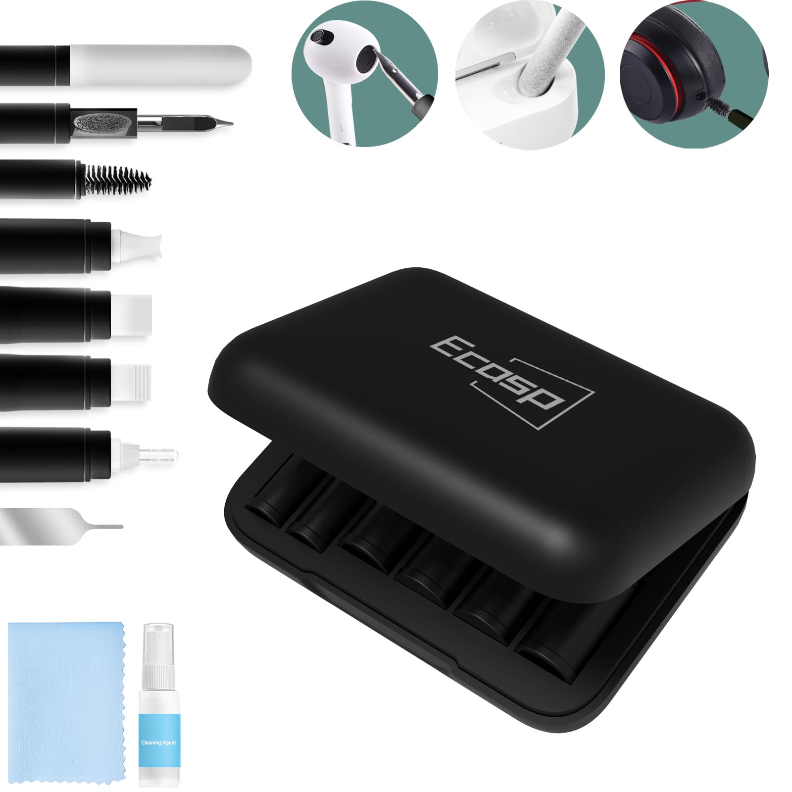 Ecasp Cleaner Kit for AirPod, Multi-Tool iPhone Cleaning Kit, Cell Phone Cleaning Repair & Recovery iPhone and iPad (Type C) Charging Port, Lightning Cables, and Connectors