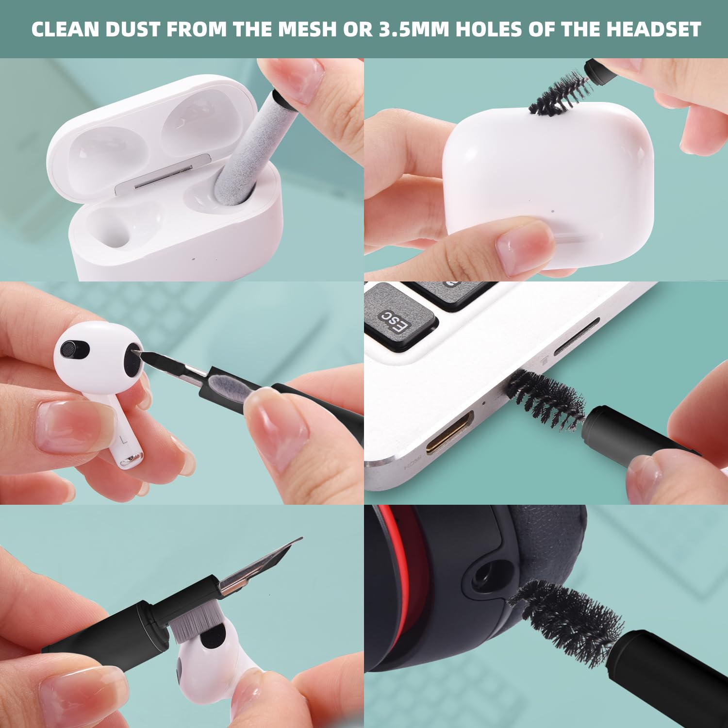 Ecasp Cleaner Kit for AirPod, Multi-Tool iPhone Cleaning Kit, Cell Phone Cleaning Repair & Recovery iPhone and iPad (Type C) Charging Port, Lightning Cables, and Connectors