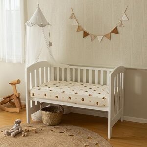 Musioiy Muslin Crib Sheets Fitted Crib Sheets for Boys and Girls, Baby Crib Sheets for Standard Crib Mattress, Toddler Bed Mattress (Crib Sheets & Toddler Bed Sheets, Bear & Brown, Crib)