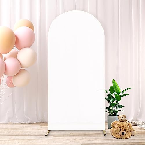 6.6FT Arch Backdrop Cover White Arch Backdrop Stand Covers Fabric Spandex Fit Round Top Backdrop for Wedding Birthday Party Banquet Decoration