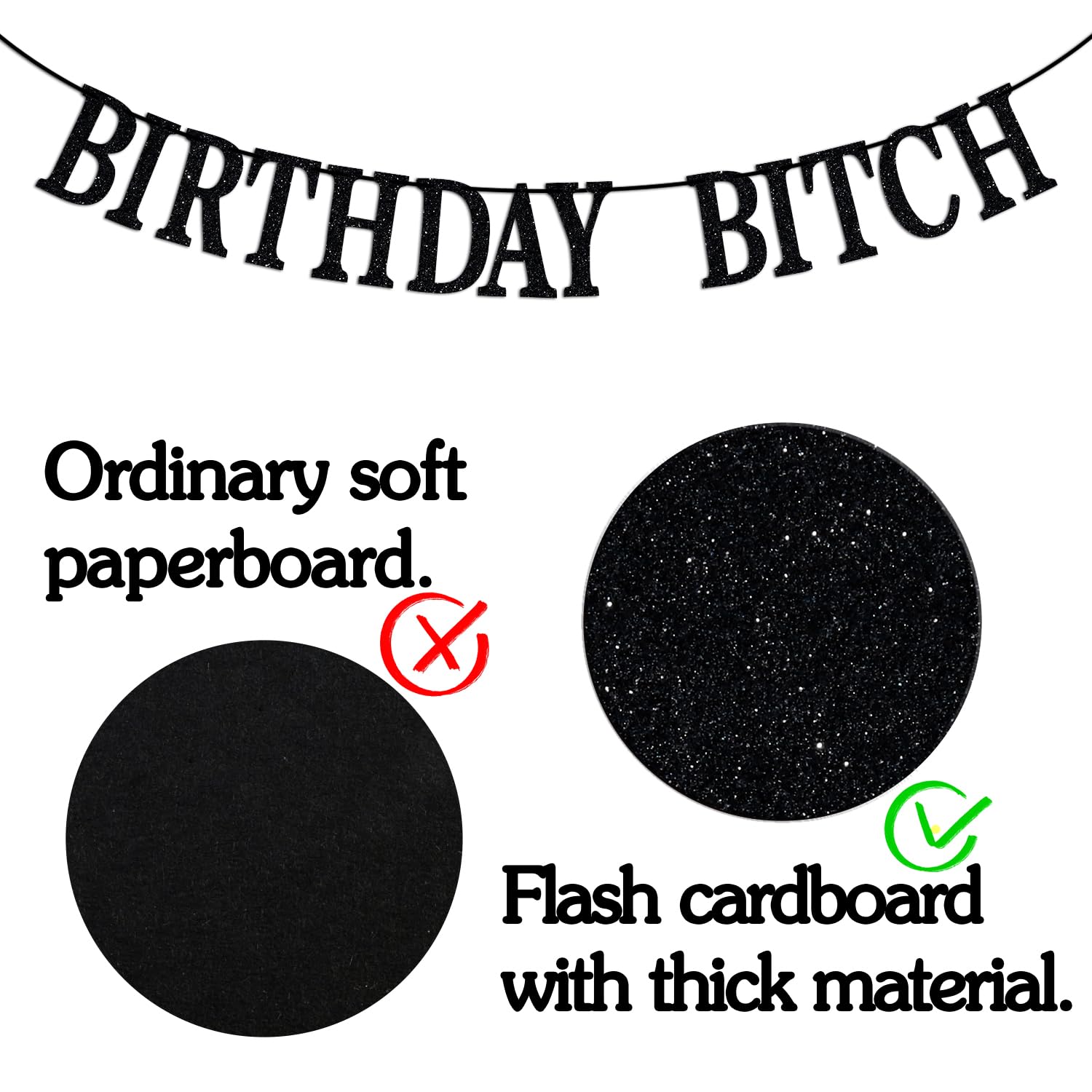 One Time for The Birthday Bitch Banner-Happy Birthday Bunting Backdrops-Funny Birthday Sign for Adult Birthday Party Decorations Supplies, Black Glitter