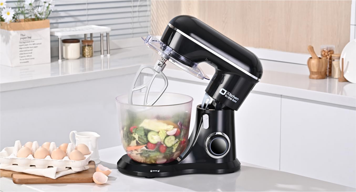 Kitchen in the box Stand Mixer, 4.5QT+5QT Two bowls Electric Food Mixer, 10 Speeds 3-IN-1 Kitchen Mixer for Daily Use with Egg Whisk,Dough Hook,Flat Beater (Black)