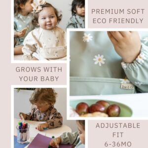 Zoe & Co Baby Bibs for Eating w/Food Catcher | Premium Soft Waterproof Bibs for Baby Led Weaning | Cute Toddler Bibs 1-3 years | Mess-proof Long Sleeve Bib | Baby Bib w/Adjustable Fit