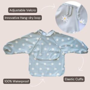 Zoe & Co Baby Bibs for Eating w/Food Catcher | Premium Soft Waterproof Bibs for Baby Led Weaning | Cute Toddler Bibs 1-3 years | Mess-proof Long Sleeve Bib | Baby Bib w/Adjustable Fit