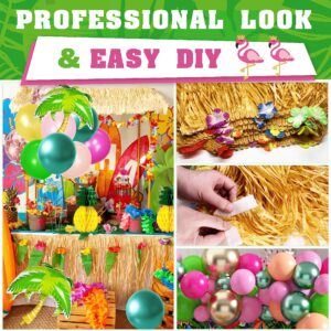 Hawaiian Luau Party Decorations Tropical Luau Theme Aloha Party Pack 171pcs for Summer Beach Holiday (Including Table Skirt, Backdrop, Banner, Balloons, Hibiscus Palm Leaves, Cake Toppers) (Luau-02)