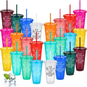 Gerrii Thank You Gift May You Be Proud Of The Work You Do Plastic Tumblers with Straws Lid Inspirational Reusable Glitter Plastic cup Travel Mug Appreciation Gift for Coworker Employee(24 oz, 24 Pcs)