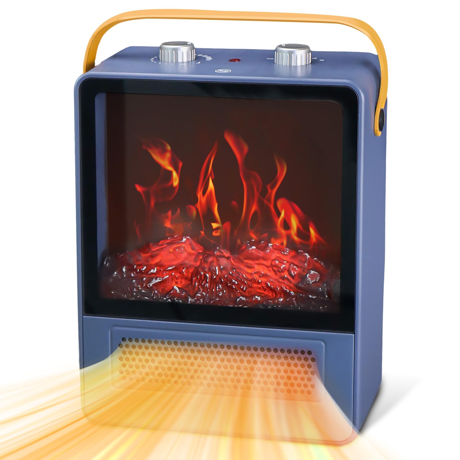 TEMPWARE Electric Fireplace Heater, 1500W Portable Space Heater, Fireplace with Realistic 3D Flame Effect and Overheating Safety Protection, Quiet and Safe for Indoor Use Office Bedroom