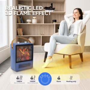 TEMPWARE Electric Fireplace Heater, 1500W Portable Space Heater, Fireplace with Realistic 3D Flame Effect and Overheating Safety Protection, Quiet and Safe for Indoor Use Office Bedroom