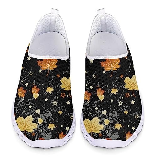 FUIBENG Maple Leaf Thanksgiving Women Slip On Water Shoes Mesh Flat Sneaker Unisex Walking Shoes Footwear Loafers US 11