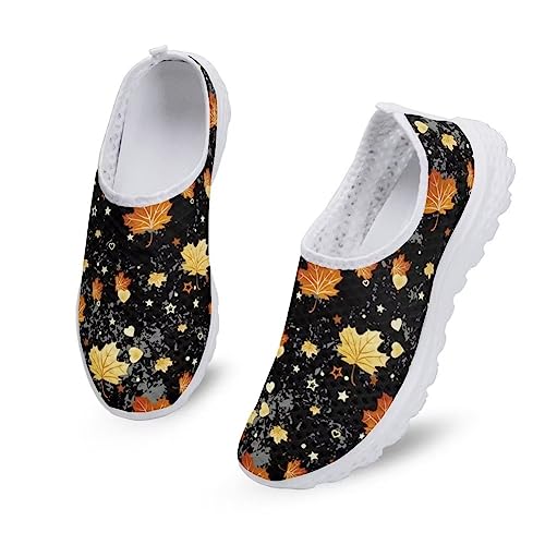 FUIBENG Maple Leaf Thanksgiving Women Slip On Water Shoes Mesh Flat Sneaker Unisex Walking Shoes Footwear Loafers US 11