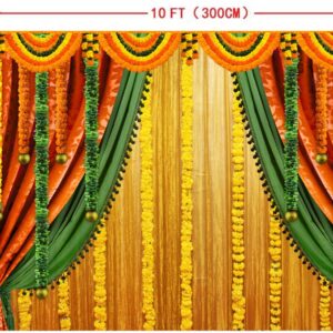 Lofaris India Pooja Photography Backdrop Puja Ganpati Pooja Traditional Mehndi Festival Background Decorations Wedding Party Marigold Garlands Photo Props 10x7ft