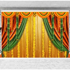 Lofaris India Pooja Photography Backdrop Puja Ganpati Pooja Traditional Mehndi Festival Background Decorations Wedding Party Marigold Garlands Photo Props 10x7ft