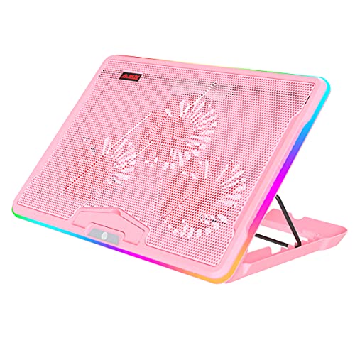 ANC160 Laptop Cooling Pad, Full Surround LED Strip, 15 Types of Lighting Effects, 3 Stepless Adjustment Quiet Fans, 7 Angle Adjustment, Supports up to 19 inch (Pink)