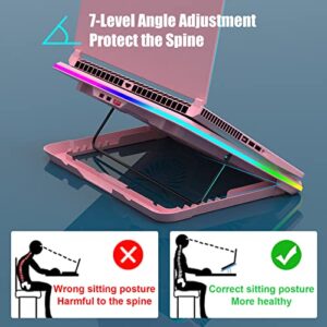 ANC160 Laptop Cooling Pad, Full Surround LED Strip, 15 Types of Lighting Effects, 3 Stepless Adjustment Quiet Fans, 7 Angle Adjustment, Supports up to 19 inch (Pink)