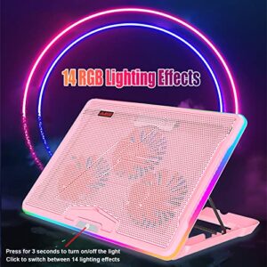 ANC160 Laptop Cooling Pad, Full Surround LED Strip, 15 Types of Lighting Effects, 3 Stepless Adjustment Quiet Fans, 7 Angle Adjustment, Supports up to 19 inch (Pink)