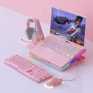 ANC160 Laptop Cooling Pad, Full Surround LED Strip, 15 Types of Lighting Effects, 3 Stepless Adjustment Quiet Fans, 7 Angle Adjustment, Supports up to 19 inch (Pink)