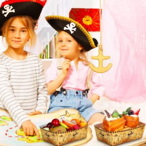 Junkin 50 Pcs Pirate Party Supplies Decorations Pirate Paper Food Trays Nautical Theme Party Favors Disposable Snack Box Boat for Halloween Pirate Caribbean Birthday Baby Shower (Brown)