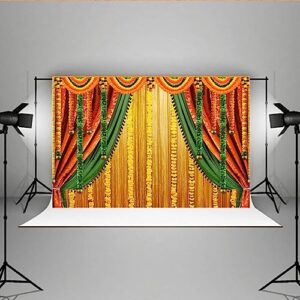 Lofaris India Pooja Photography Backdrop Puja Ganpati Pooja Traditional Mehndi Festival Background Decorations Wedding Party Marigold Garlands Photo Props 9x6ft