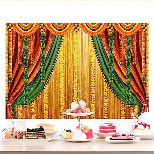 Lofaris India Pooja Photography Backdrop Puja Ganpati Pooja Traditional Mehndi Festival Background Decorations Wedding Party Marigold Garlands Photo Props 9x6ft