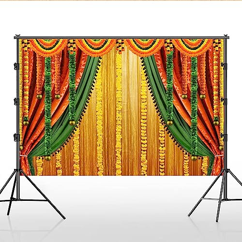 Lofaris India Pooja Photography Backdrop Puja Ganpati Pooja Traditional Mehndi Festival Background Decorations Wedding Party Marigold Garlands Photo Props 9x6ft