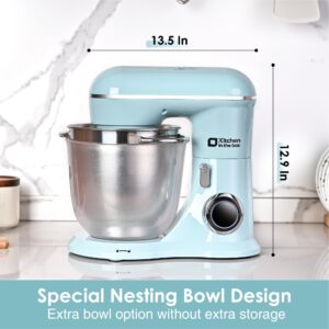 Kitchen in the box Stand Mixer, 4.5QT+5QT Two bowls Electric Food Mixer, 10 Speeds Kitchen Mixer for Daily Use with Egg Whisk,Dough Hook,Flat Beater (Blue)