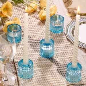 12pcs Candlestick Holders, Blue Glass Taper Candle Holders Candle Holders for Taper Candles, Pillar Candle, Tealight, Votive Candle Holders for Centerpiece Table Decorations