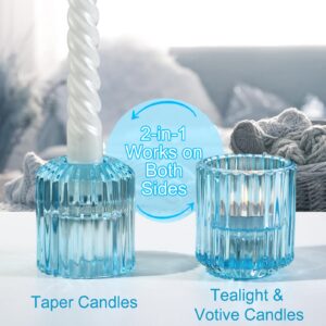 12pcs Candlestick Holders, Blue Glass Taper Candle Holders Candle Holders for Taper Candles, Pillar Candle, Tealight, Votive Candle Holders for Centerpiece Table Decorations