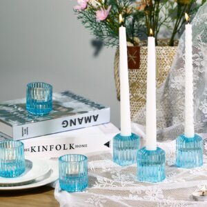 12pcs Candlestick Holders, Blue Glass Taper Candle Holders Candle Holders for Taper Candles, Pillar Candle, Tealight, Votive Candle Holders for Centerpiece Table Decorations