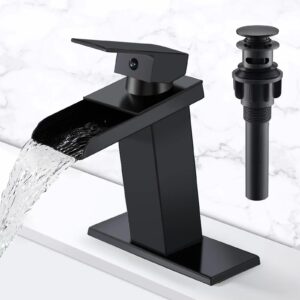 black waterfall bathroom faucet single handle sink vanity faucets with pop up drain 1 or 3 hole 4 inch bathroom sink faucet water mixer tap lavatory sink faucet solid brass matte black