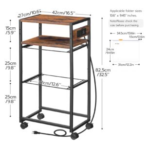 HOOBRO File Cart, Filing Cabinet with Outlet and USB Ports, 2 Tiers Metal Rolling File Cart, Pull-Out Filing Holder, Only Suitable for A4 Size Folders, Home Office, Rustic Brown and Black BF81UWJ01