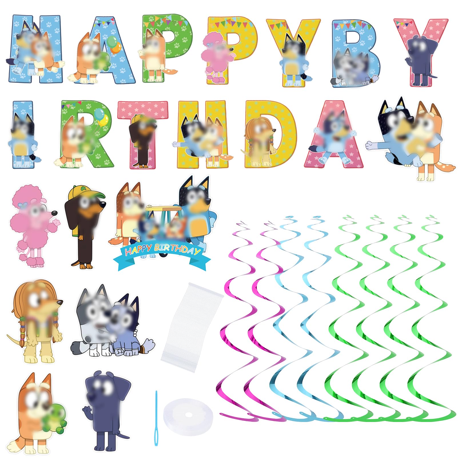 Blue Dog Birthday Party Supplies, Blue Dog Birthday Party Decorations Banner and Hanging Swirls for Kid, Boys And Girls Happy Birthday Banners