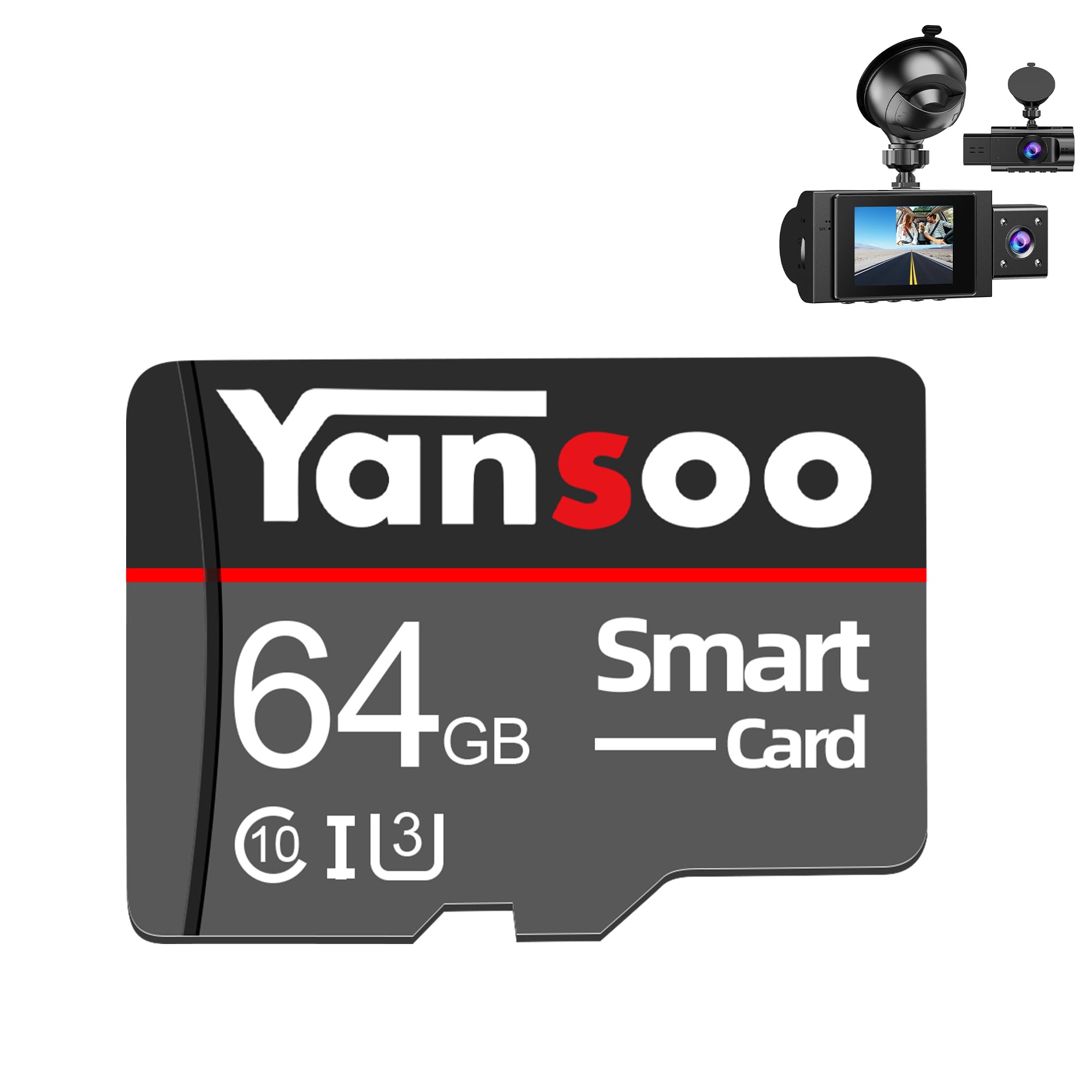 Bundle Include 64GB Micro Memory Card + Yansoo Dual Dash Cam Front and Inside