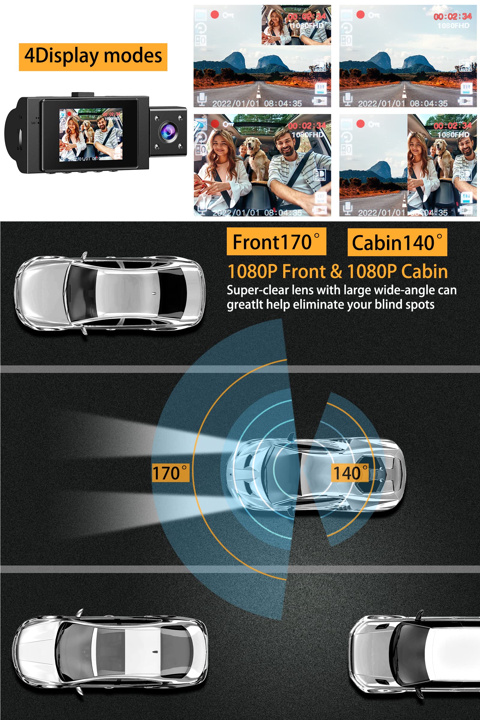 Bundle Include 64GB Micro Memory Card + Yansoo Dual Dash Cam Front and Inside
