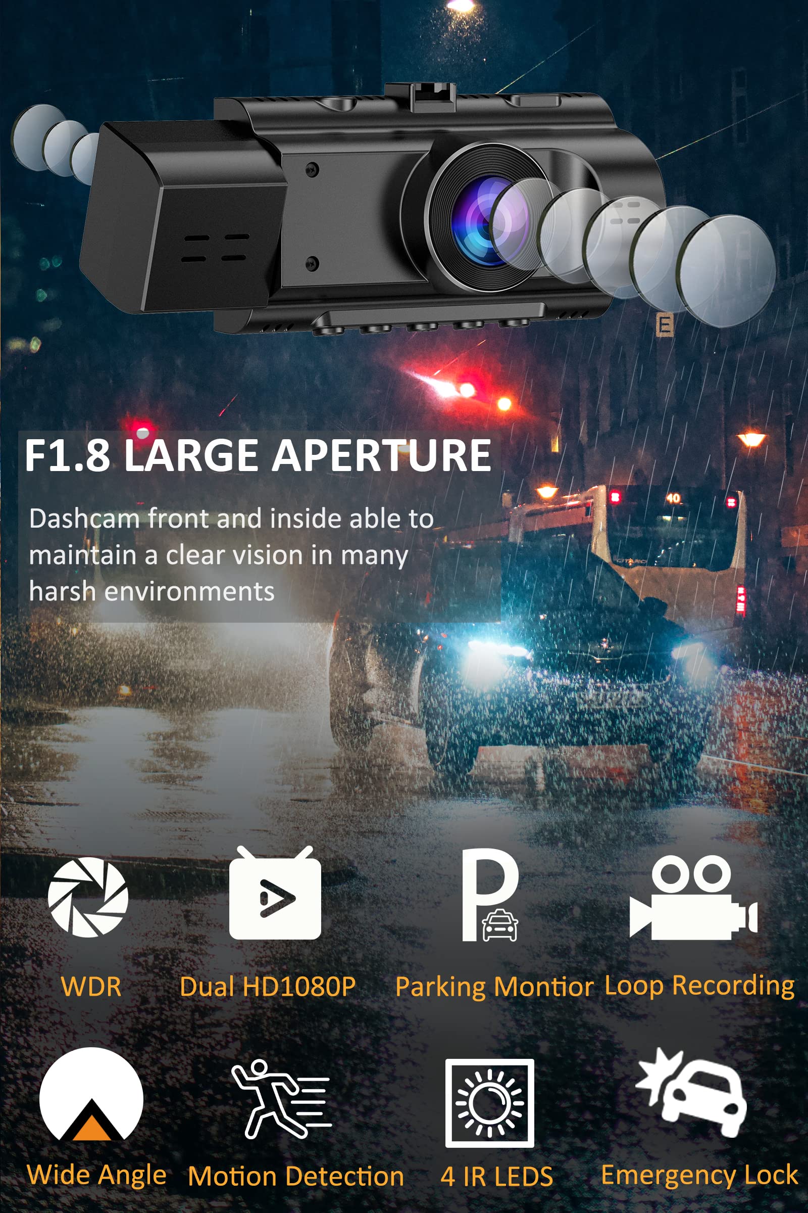 Bundle Include 64GB Micro Memory Card + Yansoo Dual Dash Cam Front and Inside