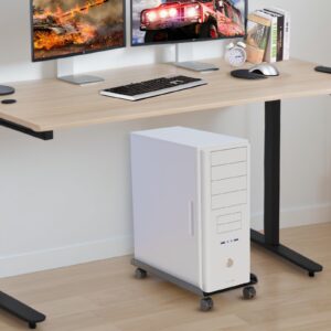 Hovadova Computer Tower Stand, Ventilated Mobile CPU Stand, Steel PC Tower Stand CPU Holder with Rolling Caster Wheels, PC Floor Cart PC Riser Fits Most PC for Gaming Office Desk Accessories