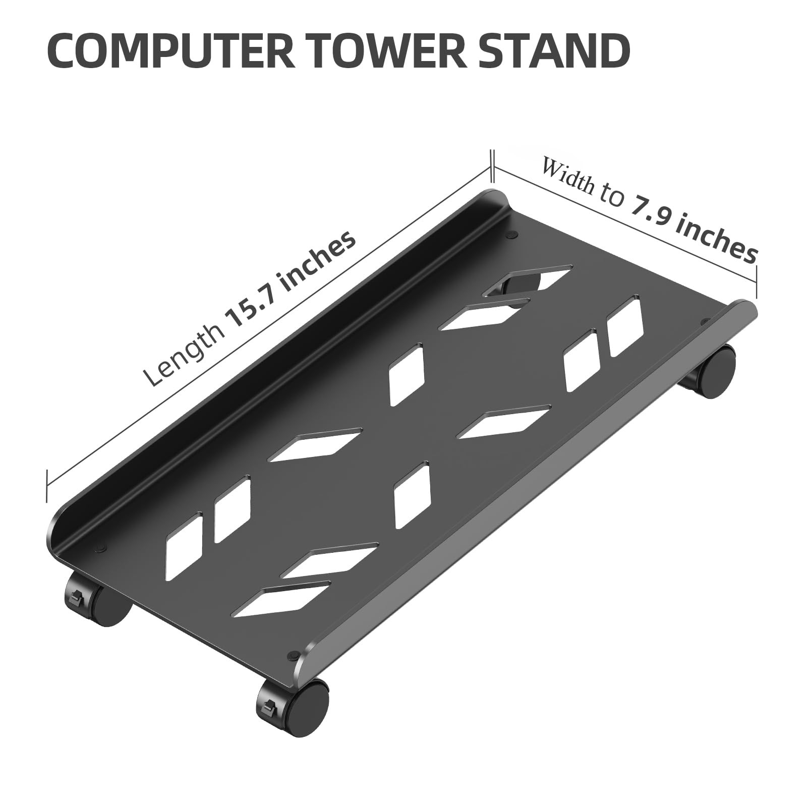 Hovadova Computer Tower Stand, Ventilated Mobile CPU Stand, Steel PC Tower Stand CPU Holder with Rolling Caster Wheels, PC Floor Cart PC Riser Fits Most PC for Gaming Office Desk Accessories