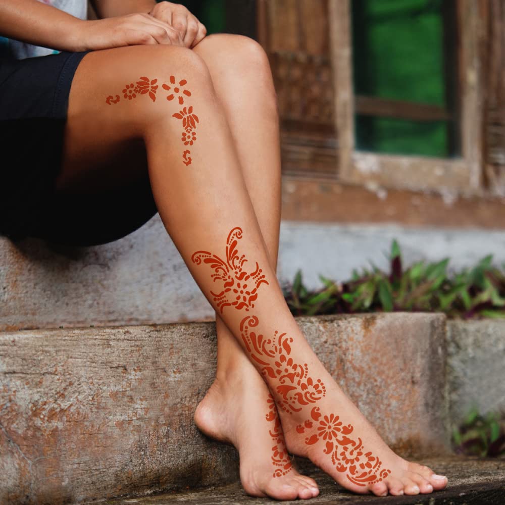 Henna tattoo kit,Indian Temporary Tattoo Stencils Glitter Airbrushing Diy Henna Tattoo Stencils Henna Body Art Templates, Hands Feet Leg Arm Tattoo Stickers