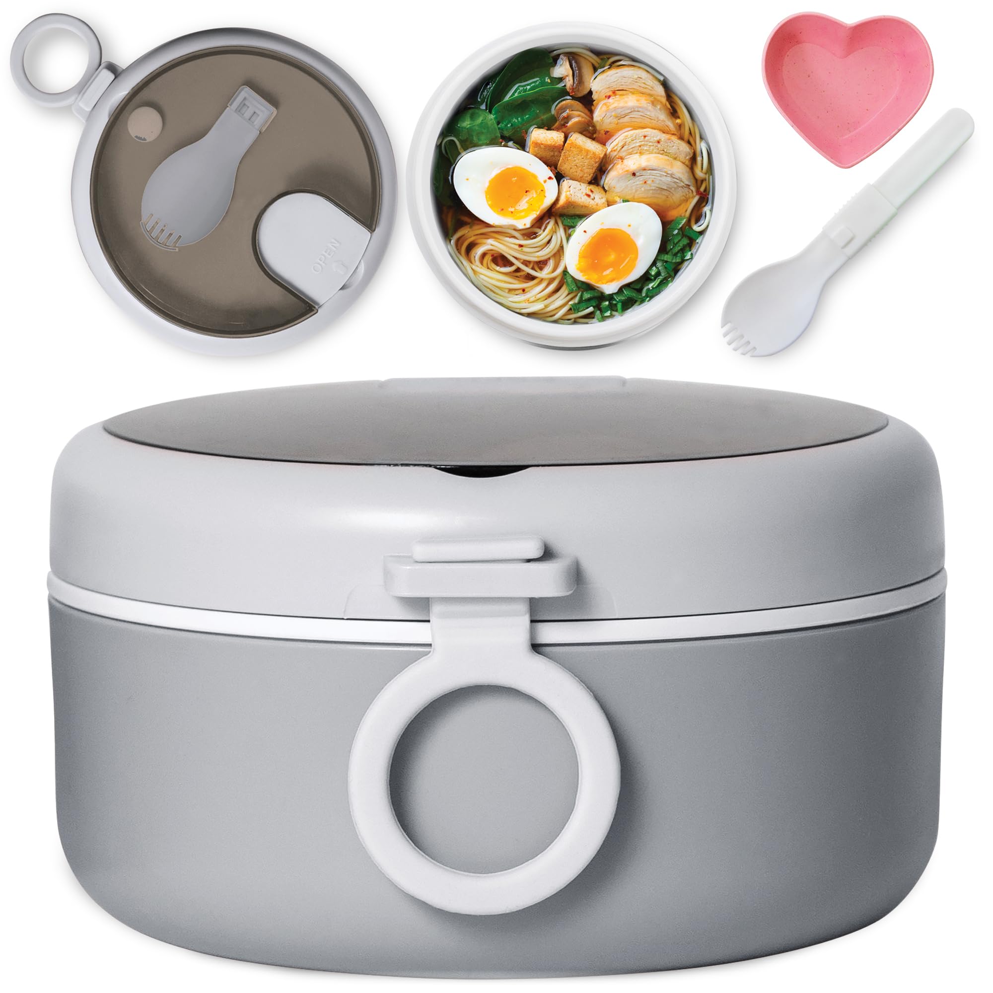 Souper Duper Ramen Bowl Set with Utensil • Microwave, Serve & Eat Noodles in the Same Soup Bowl • Grab-and-Go Leak Proof Lid • Easy to Clean • Freezer Safe • For Dorm, Office, Home