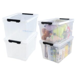 eagrye 4-pack 32 l wheeled clear plastic storage latch box, large clear storage bin with lid