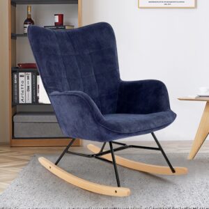lsspaid rocking chair nursery set of 1, upholstered glider rocker with high backrest armchair comfy accent glider chair for living room, bedroom, nursery room, navy blue