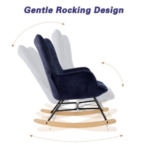 LSSPAID Rocking Chair Nursery Set of 1, Upholstered Glider Rocker with High Backrest Armchair Comfy Accent Glider Chair for Living Room, Bedroom, Nursery Room, Navy Blue