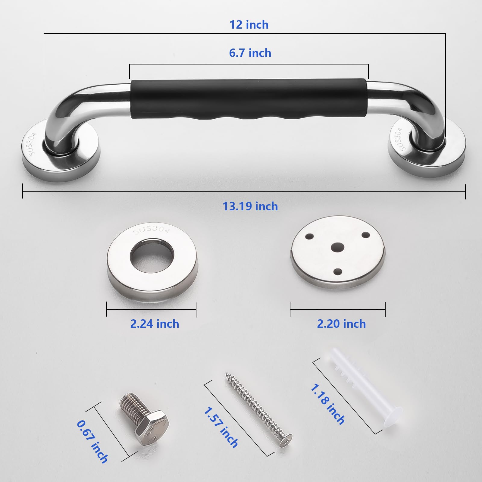 2 Pack Grab Bars for Shower, 12 Inch 304 Stainless Steel Anti Slip Shower Grab Bars for Bathroom, Safety Shower Handles for Elderly, Bath & Shower Bars for Seniors, Handicap and Pregnant Women