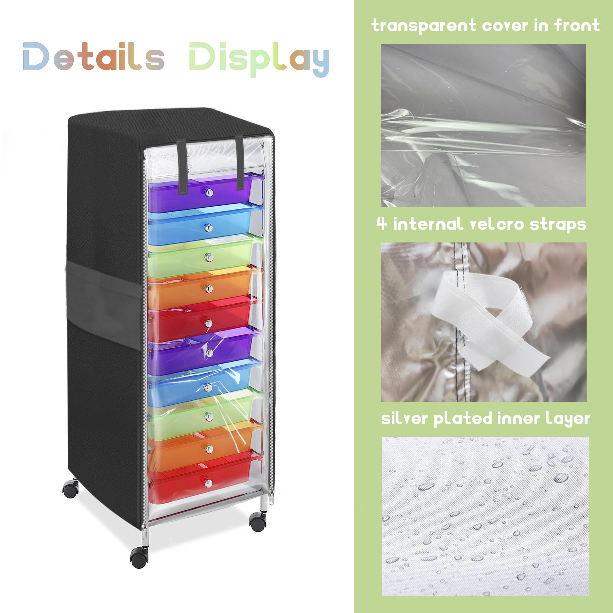 10 Drawer Rolling Cart Cover, Fits Racks 13" Lx15'' Dx34'' H One Side See Through Panel , without Rolling Cart (Cover Only)